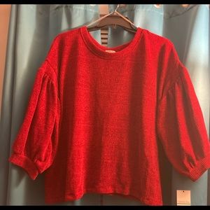 Woman’s brand new, red, balloon sleeve sweater, size 3X, made by Ophelia Roe.